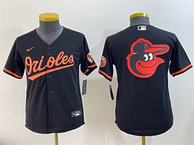 Youth Black Baltimore Orioles Team Big Logo Cool Base Stitched Baseball Jersey